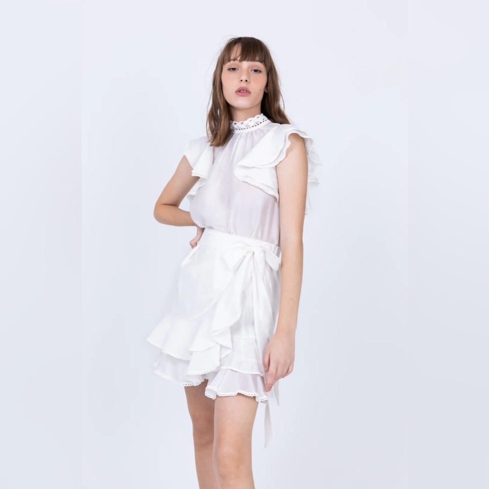 NWOT Sabina Musayev Priscilla Off White Ruffle Skirt - Picture 4 of 11